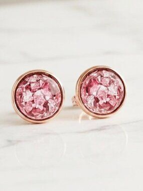 Ladies Pink Round Crystal Earrings